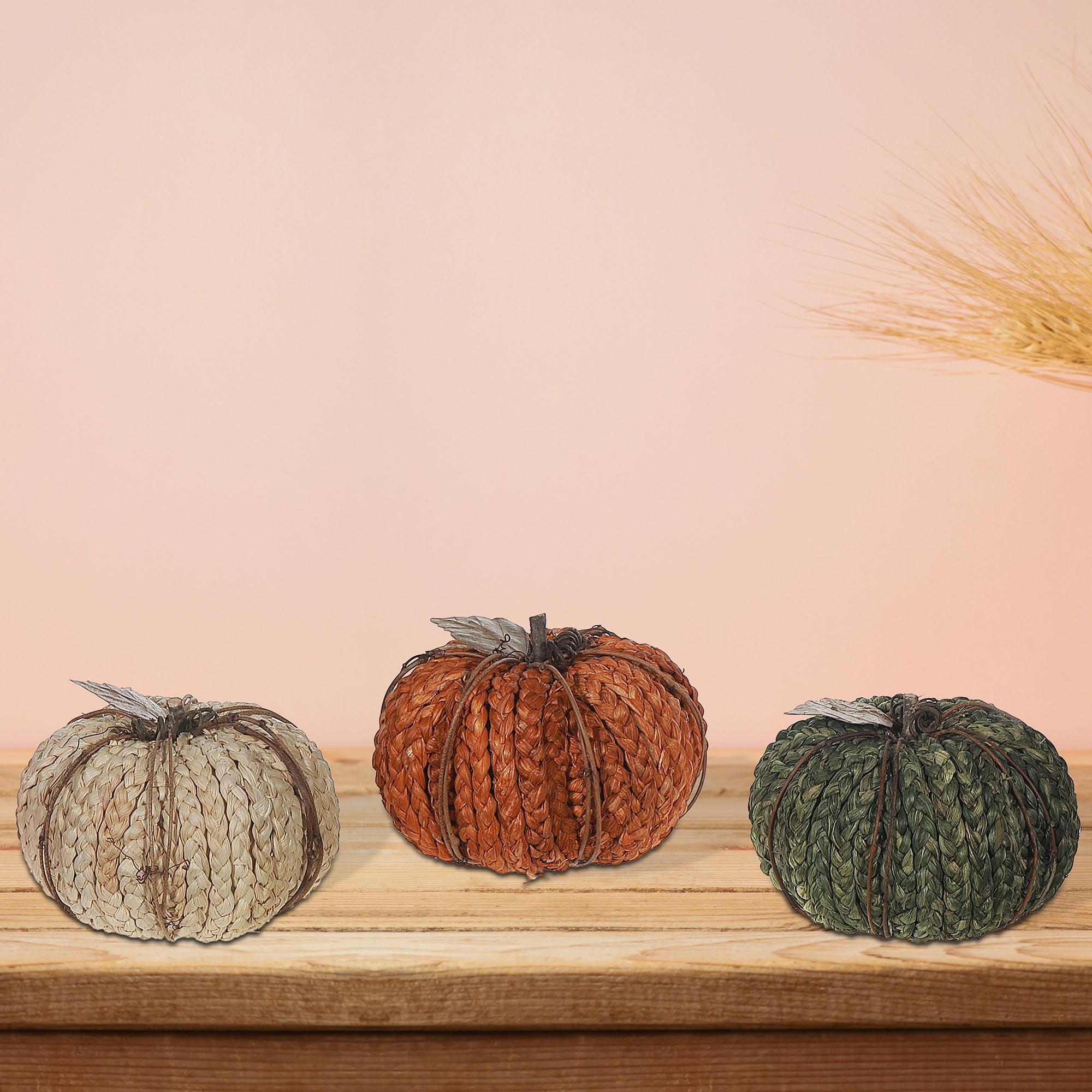 Braided Foam Pumpkin Decor, Fall Harvest Pumpkin Decoration, Thanksgiving Table Decor - Set Of 3