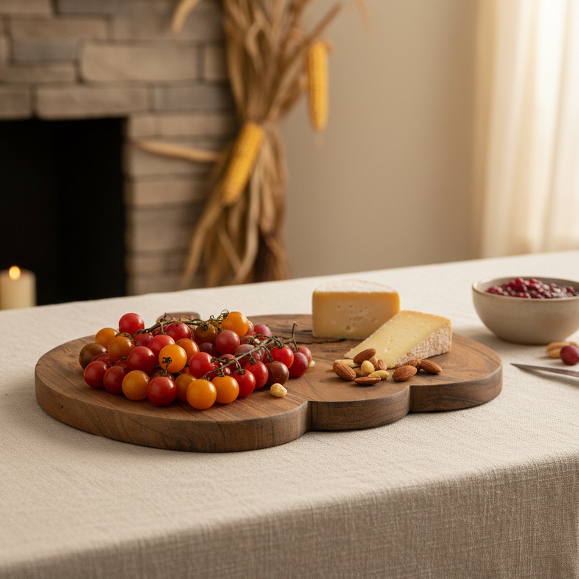 Acacia Wood Shaped Serving Board Pumpkin with Carved Vines, Fall Harvest, Serving Tray, Holiday Decor