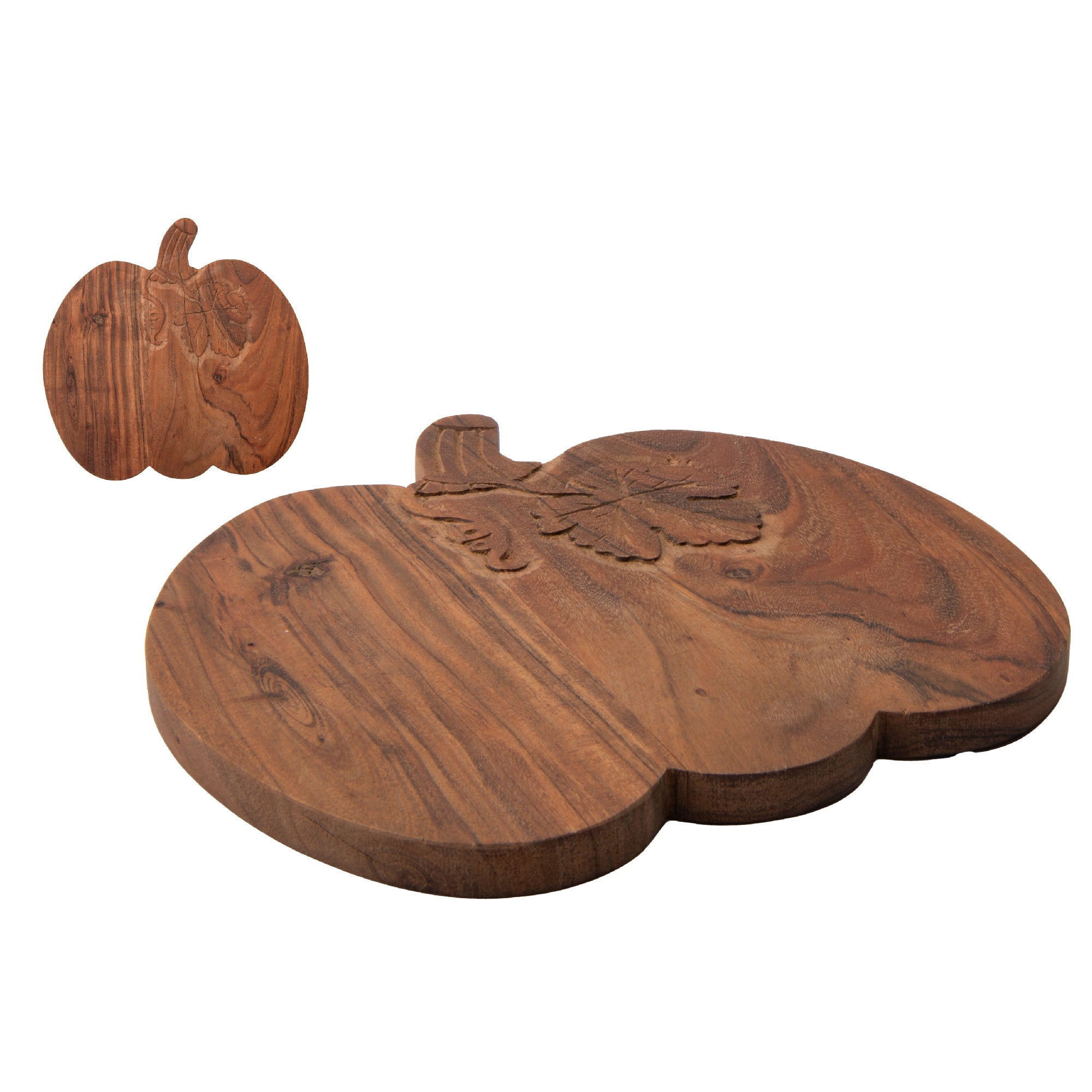 Acacia Wood Shaped Serving Board Pumpkin with Carved Vines, Fall Harvest, Serving Tray, Holiday Decor