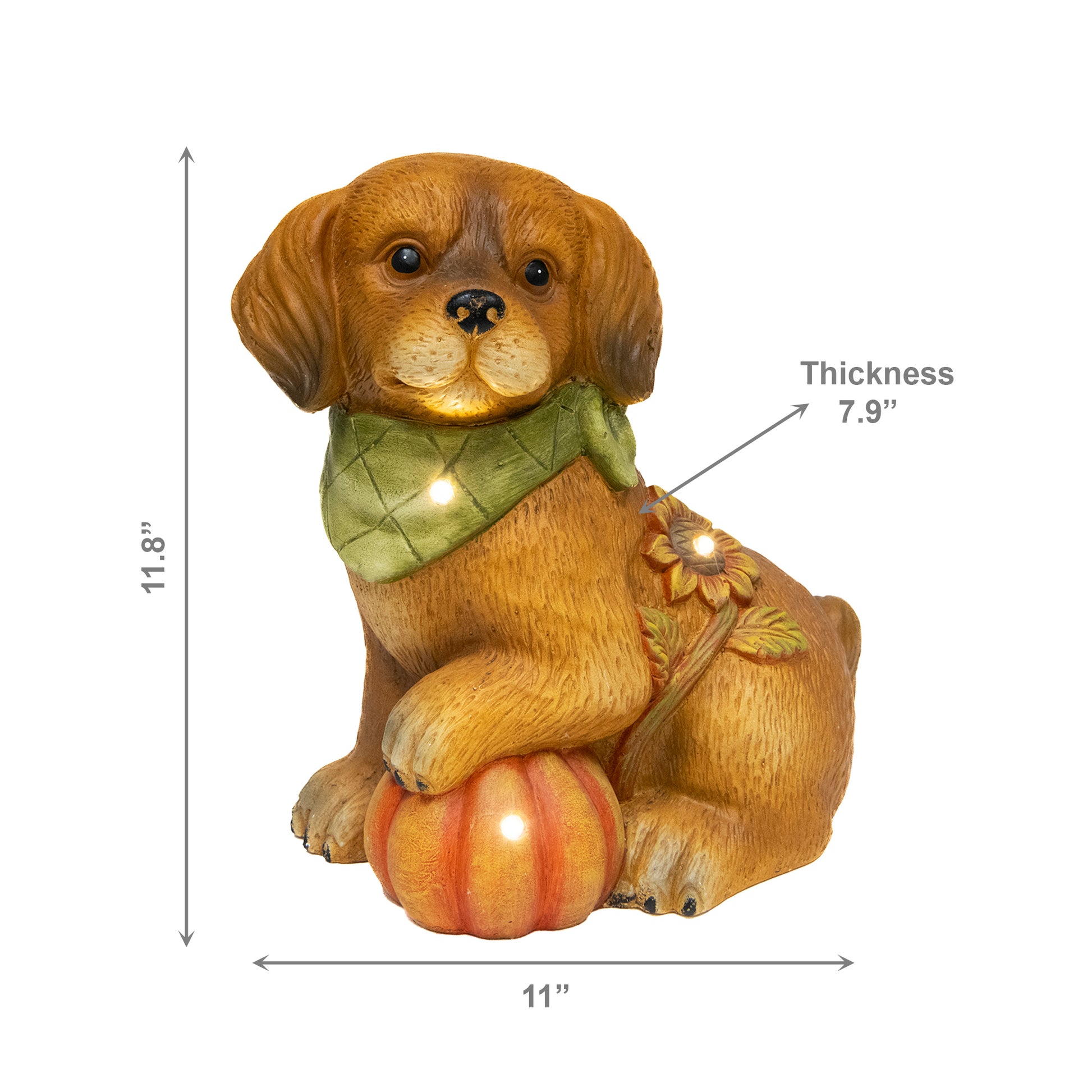 LED Magnesia Dog Pouncing on Pumpkin, Fall Harvest, Holiday Decor