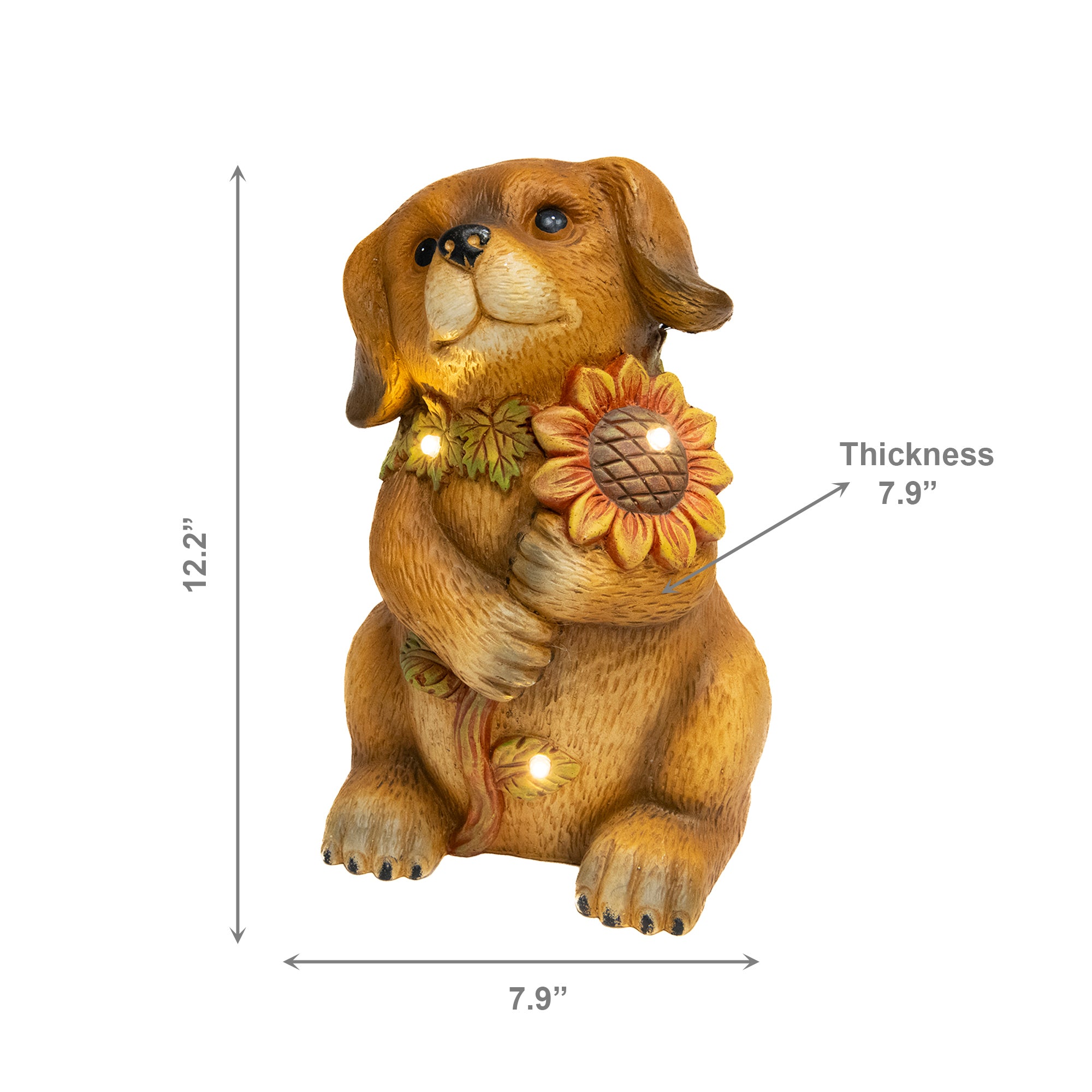 LED Magnesia Dog Holding Sunflower, Holiday Decor