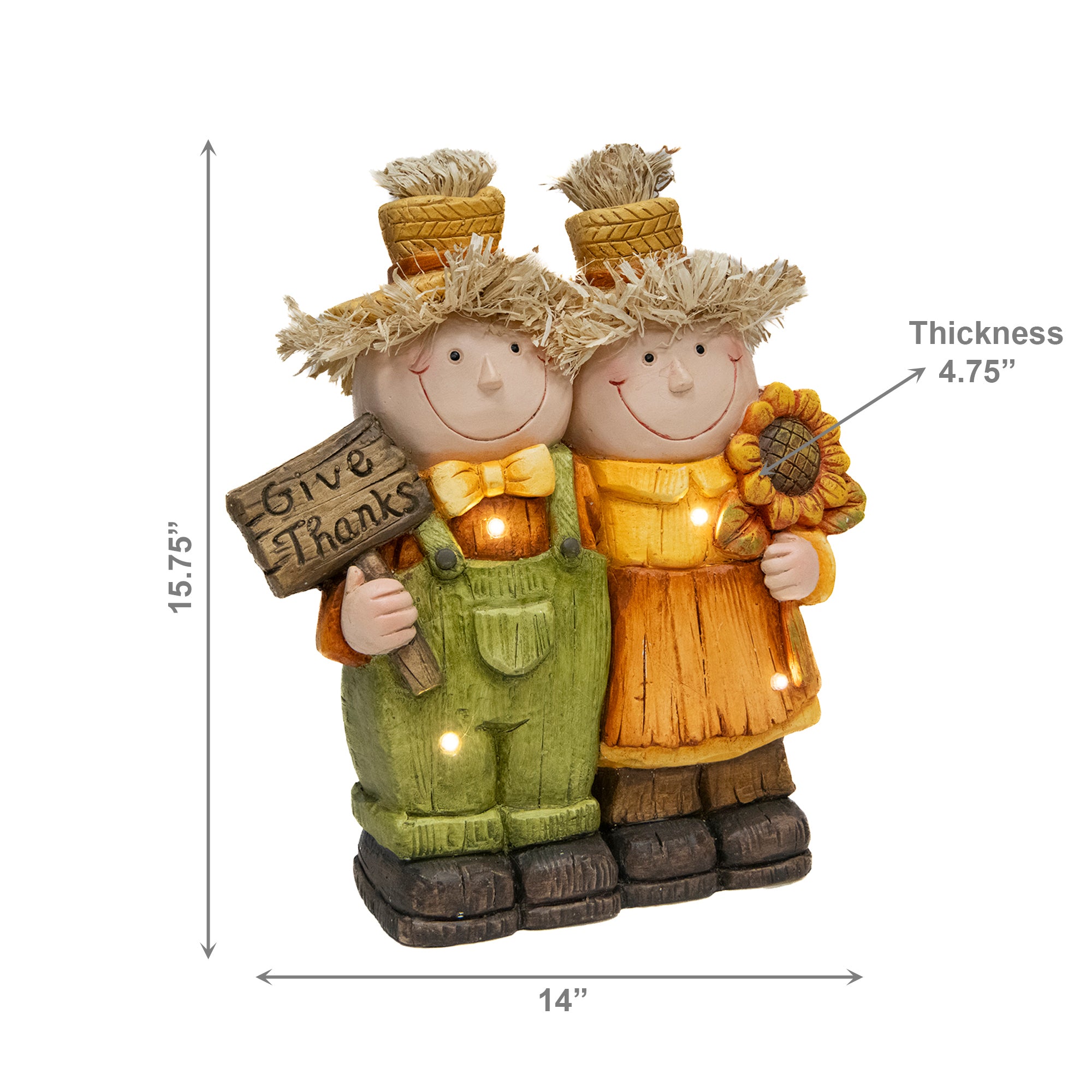 LED Magnesia Farmer Couple Give Thanks, Fall Harvest, Holiday Decor