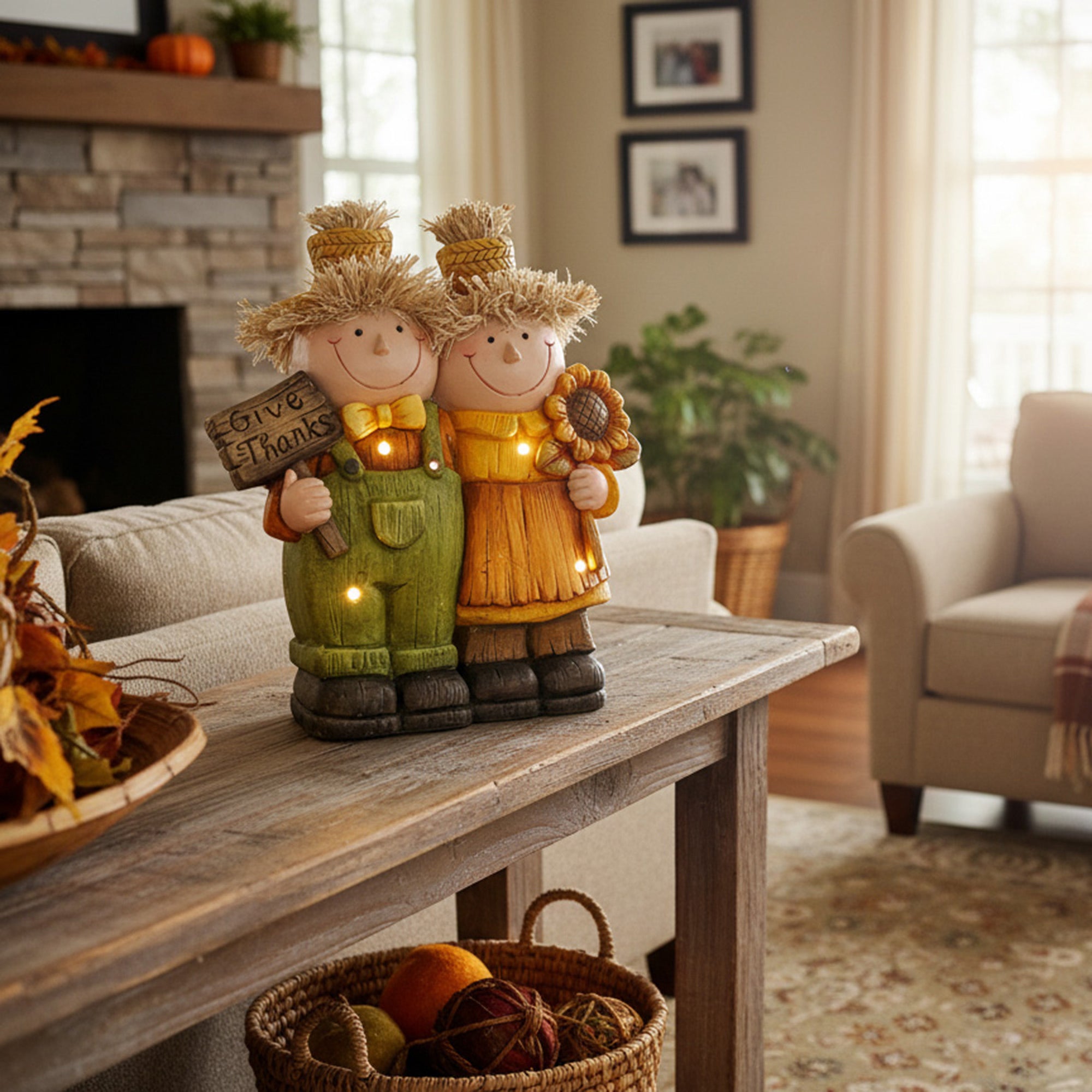 LED Magnesia Farmer Couple Give Thanks, Fall Harvest, Holiday Decor