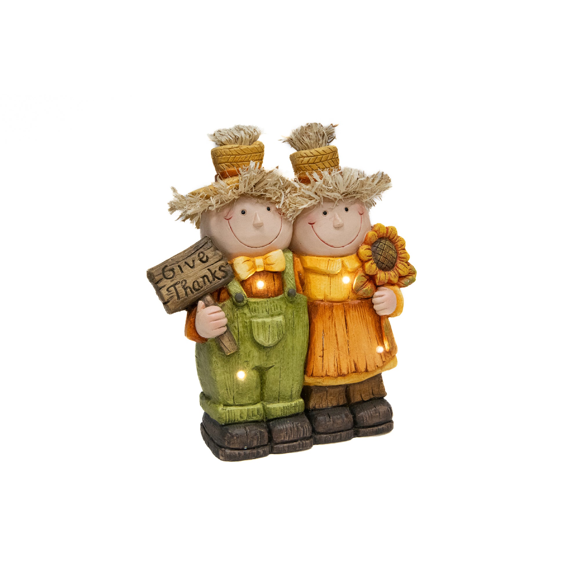 LED Magnesia Farmer Couple Give Thanks, Fall Harvest, Holiday Decor