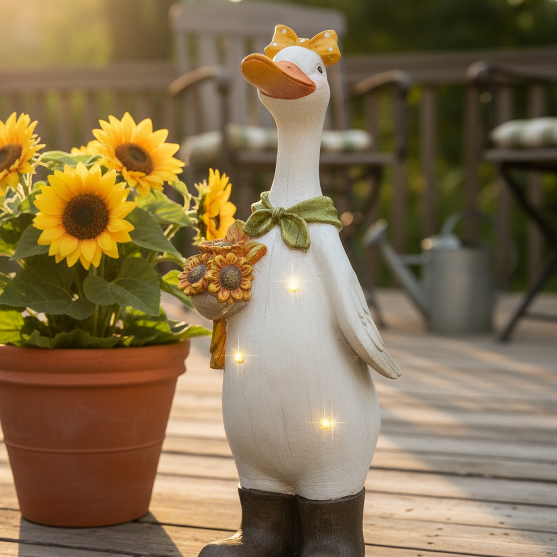 LED Magnesia Farmer Goose Holding Sunflower, Holiday Decor
