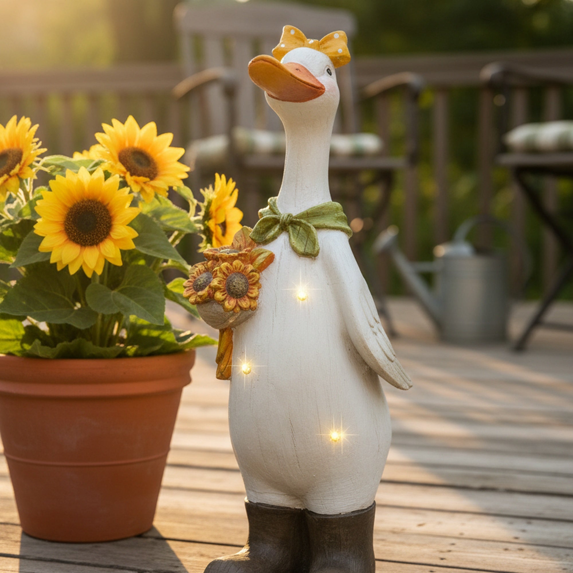 LED Magnesia Farmer Goose Holding Sunflower, Holiday Decor
