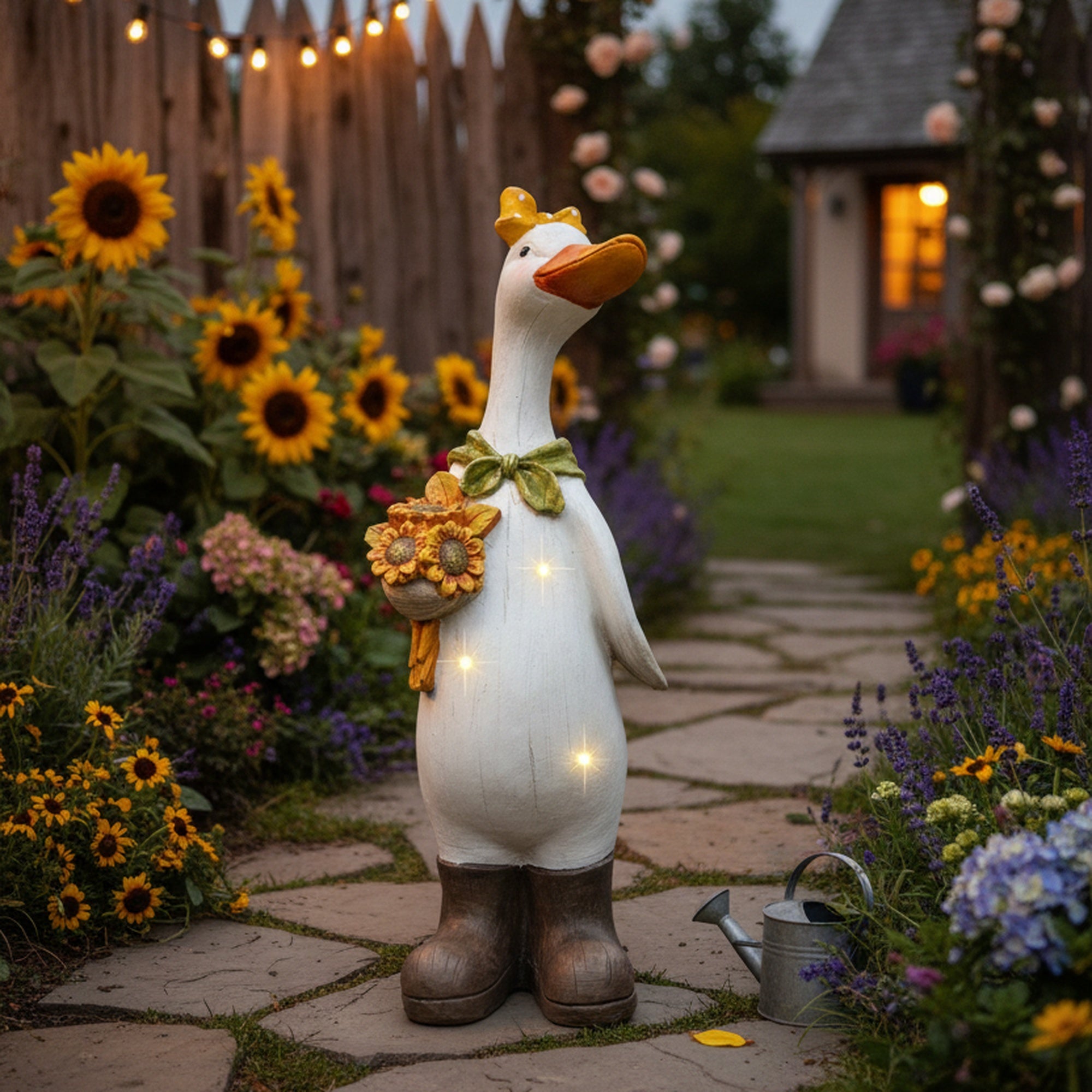 LED Magnesia Farmer Goose Holding Sunflower, Holiday Decor