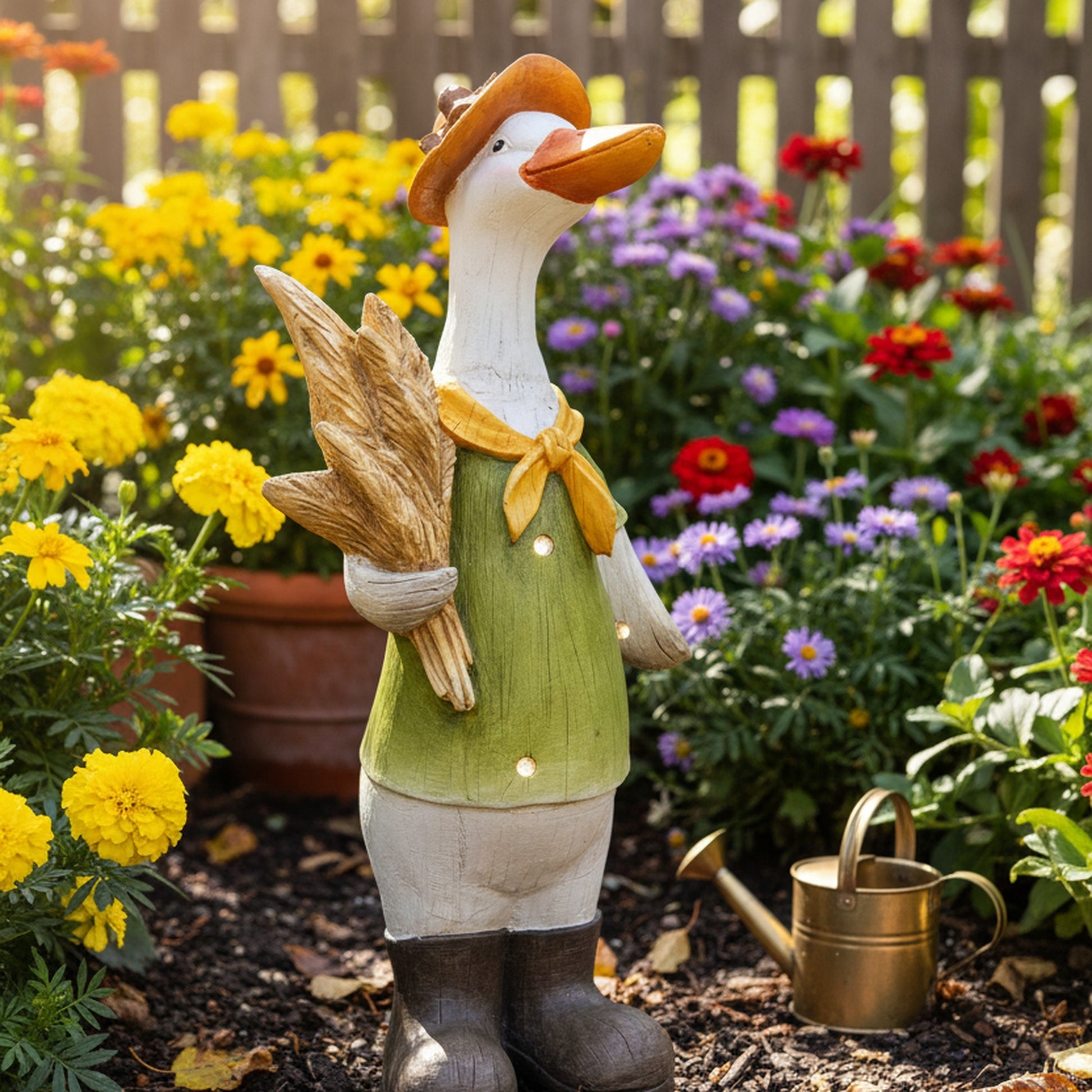 LED Magnesia Farmer Goose Holding Wheat Bundle, Holiday Decor
