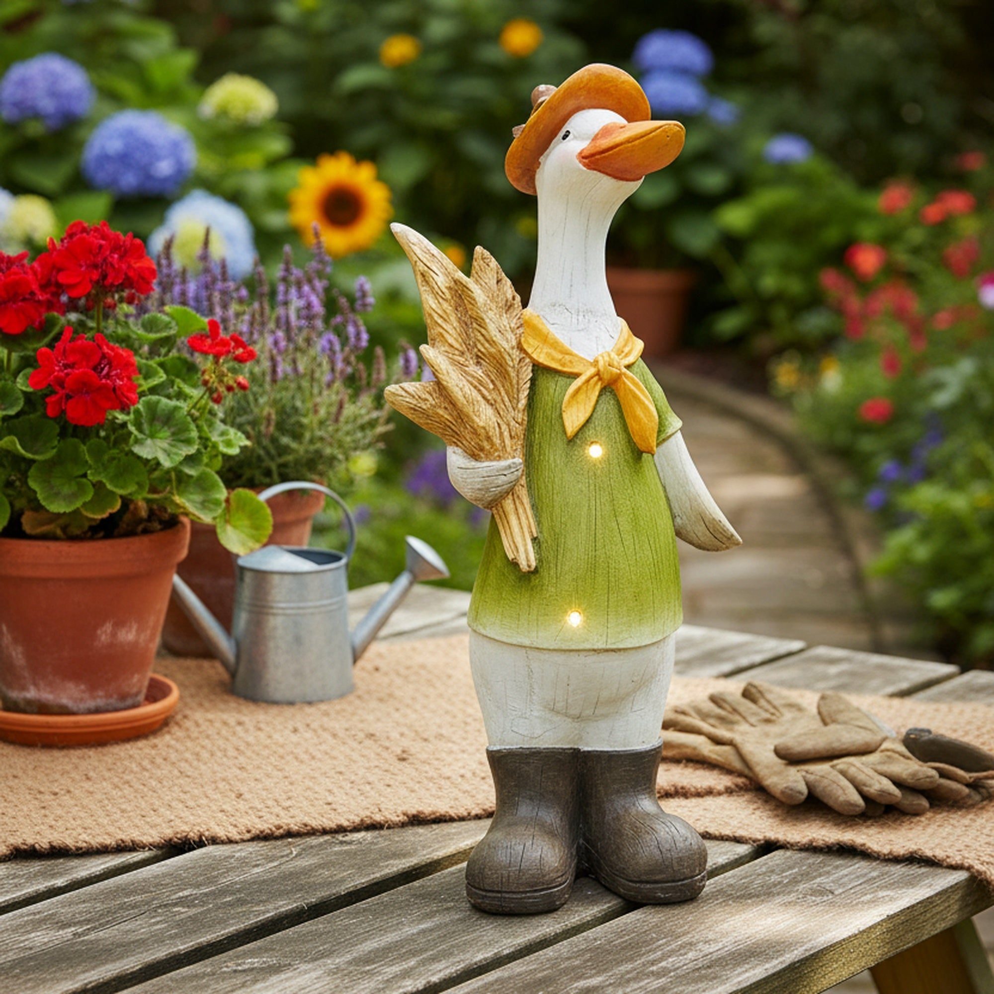 LED Magnesia Farmer Goose Holding Wheat Bundle, Holiday Decor