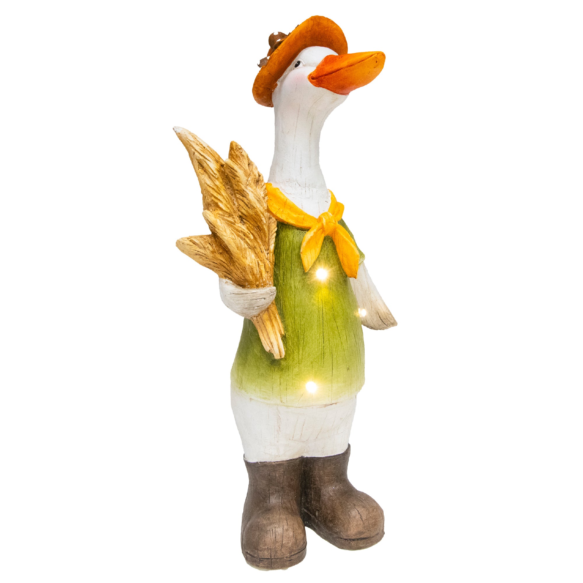 LED Magnesia Farmer Goose Holding Wheat Bundle, Holiday Decor