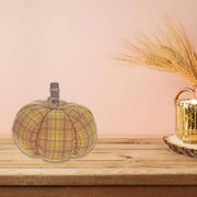 Yellow Plaid Fabric Pumpkin – Fall/Autumn Tabletop Decoration, Rustic Seasonal Accent, Thanksgiving Home Decor