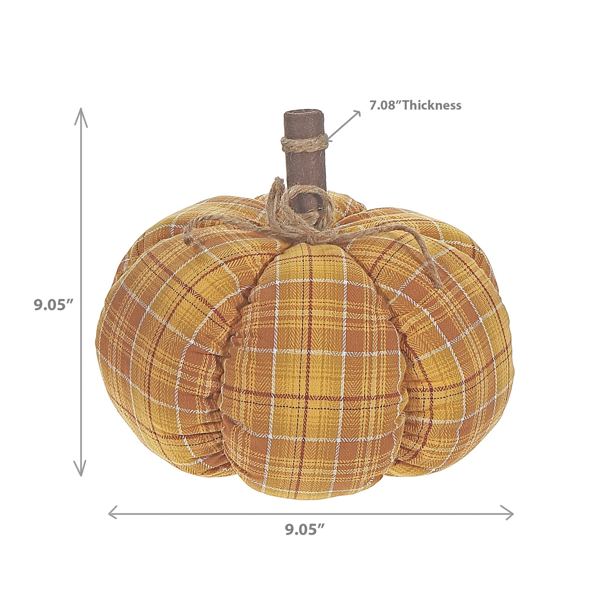 Yellow Plaid Fabric Pumpkin – Fall/Autumn Tabletop Decoration, Rustic Seasonal Accent, Thanksgiving Home Decor