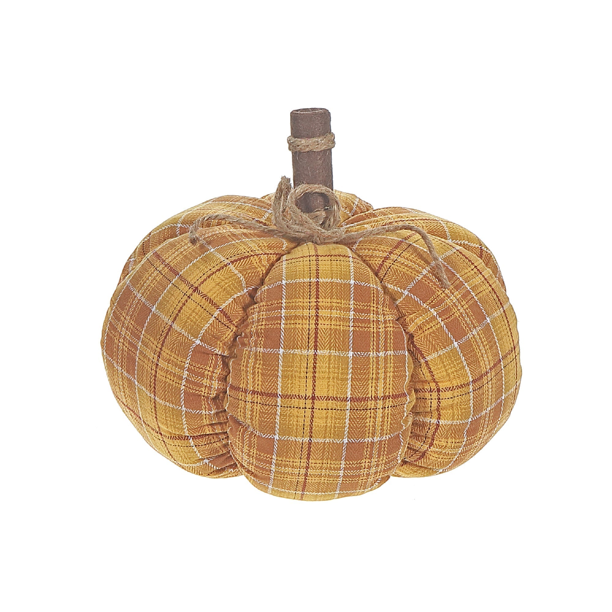 Yellow Plaid Fabric Pumpkin – Fall/Autumn Tabletop Decoration, Rustic Seasonal Accent, Thanksgiving Home Decor