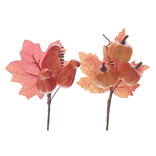 Triple Pumpkin Leaf Pick (Asstd) - Set of 12