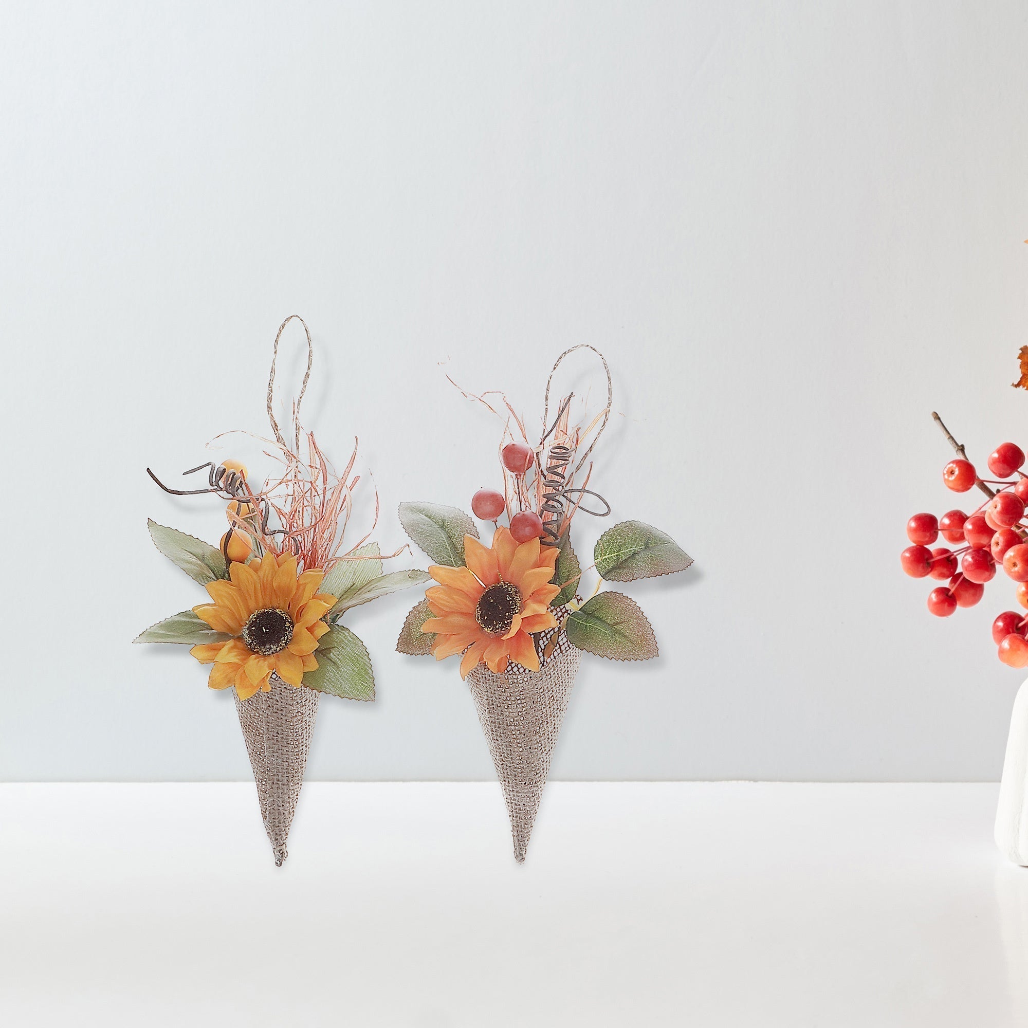 Assorted Sunflower Hanging Burlap Decorative Bouquet - Set of 6, Fall and Thanksgiving Home Decor, Seasonal Floral Accent