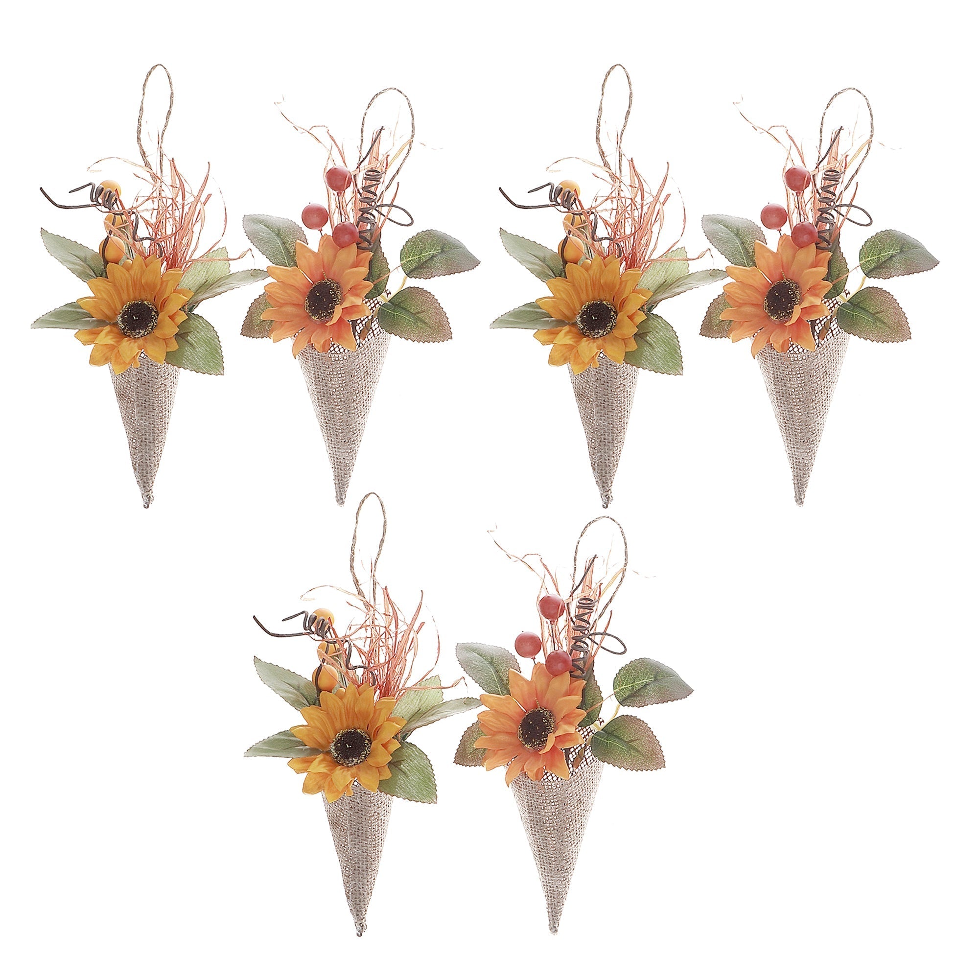 Assorted Sunflower Hanging Burlap Decorative Bouquet - Set of 6, Fall and Thanksgiving Home Decor, Seasonal Floral Accent
