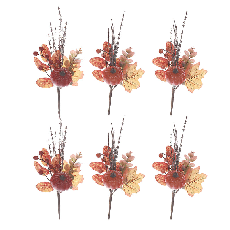 Autumn Pumpkin Leaf Pick (Asstd) - Set of 6
