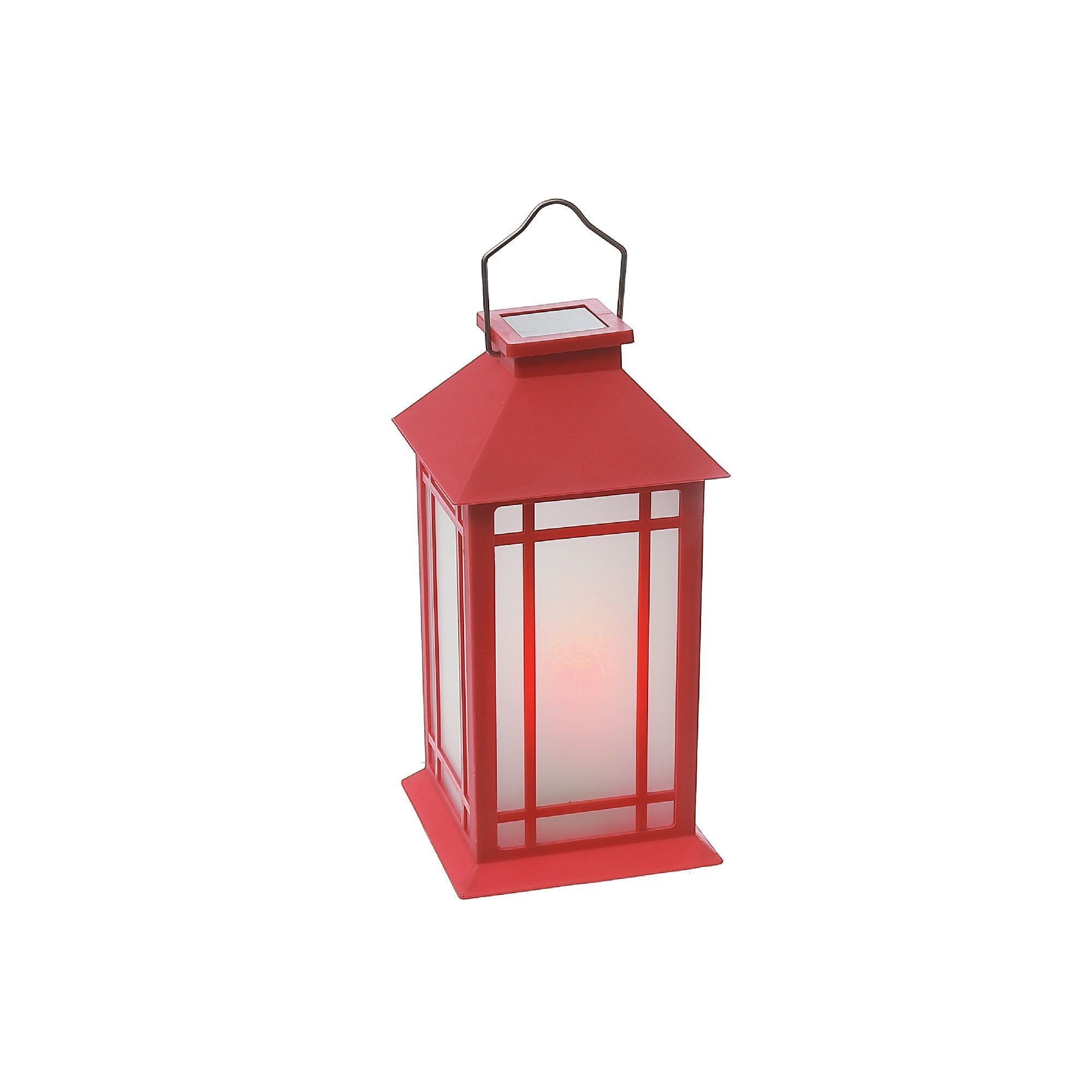 LED Solar Frosted Glass Pane Lantern Red, Outdoor Patio Decor