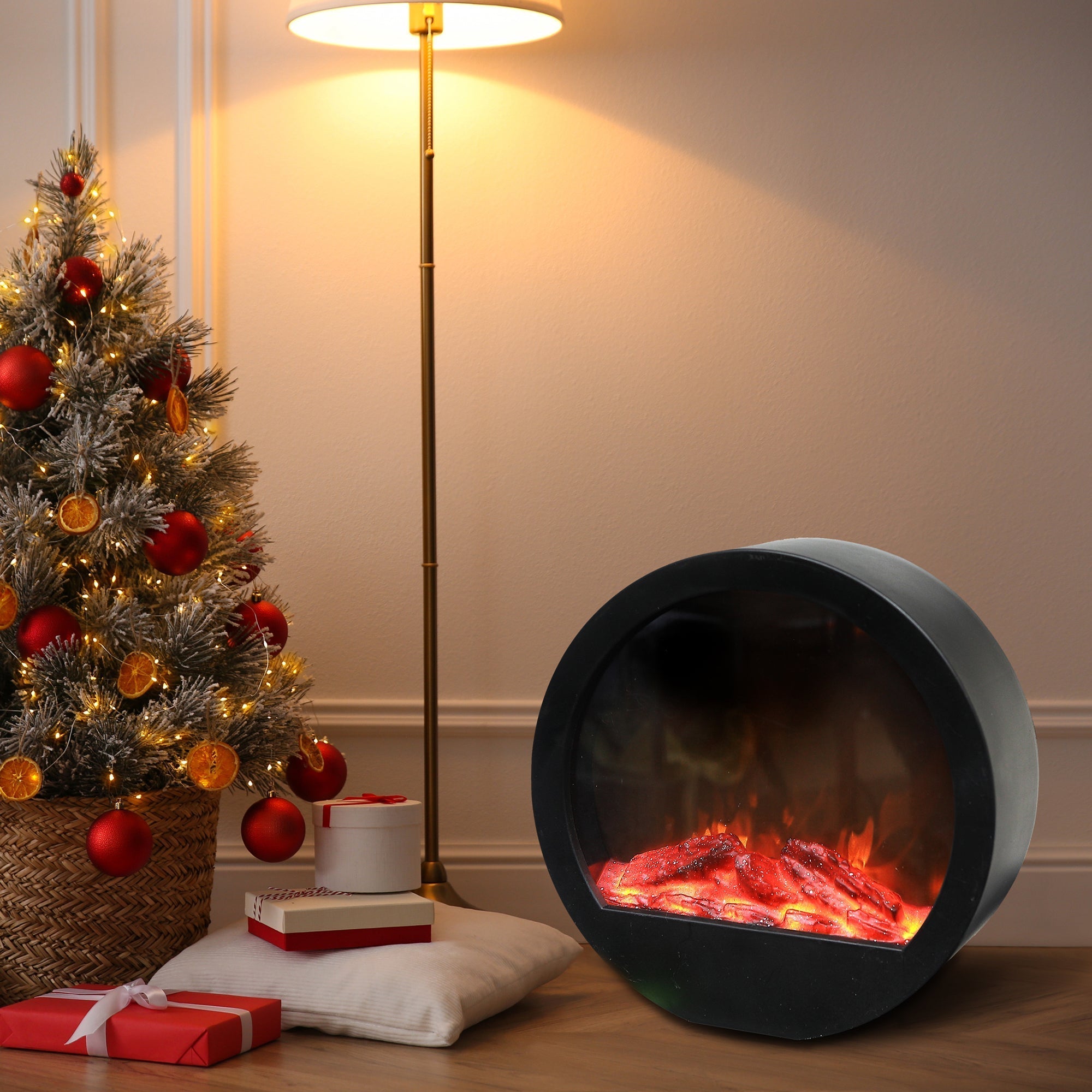 LED Round Plastic Fireplace 35" Black – Decorative Electric Fireplace, Accent Lighting