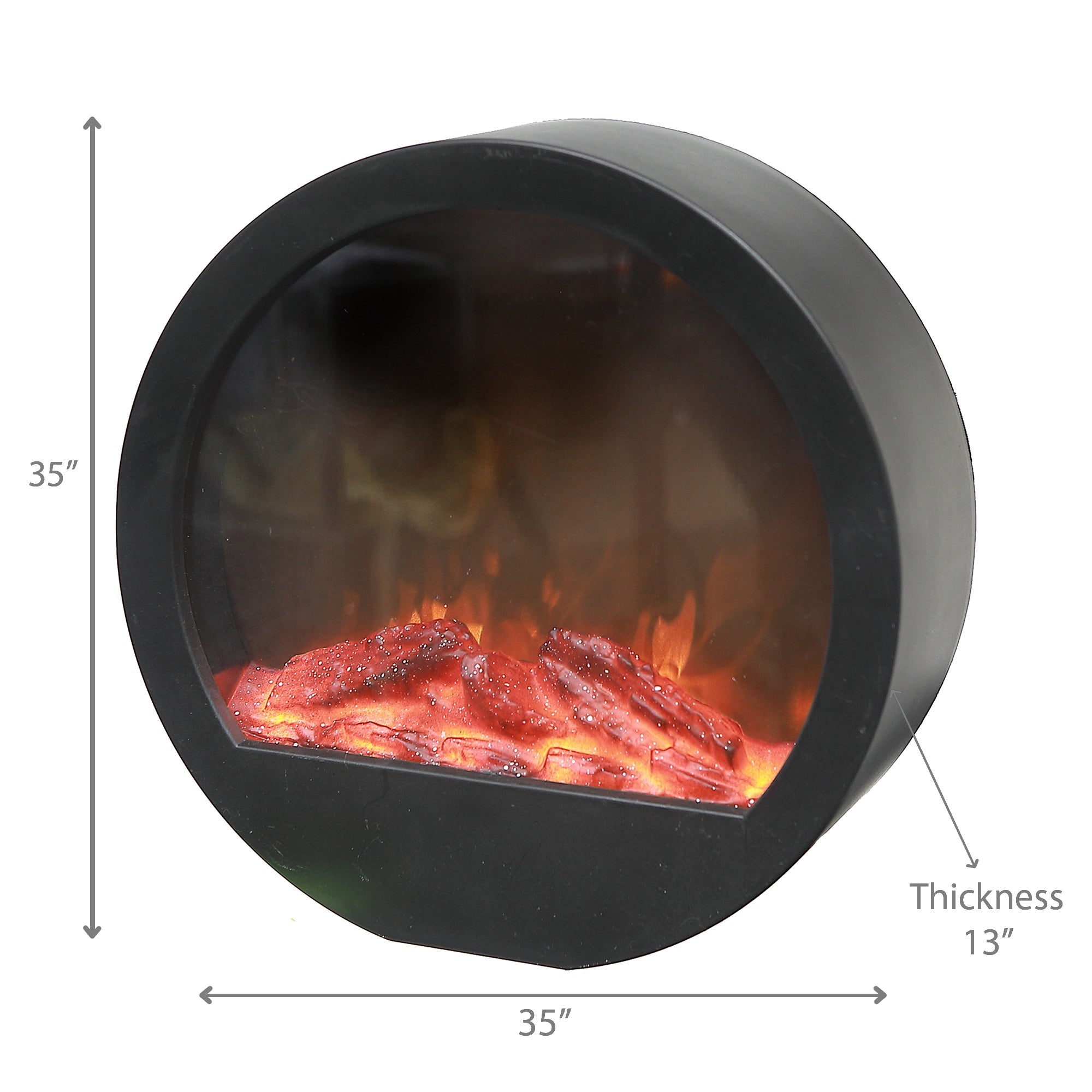 LED Round Plastic Fireplace 35" Black – Decorative Electric Fireplace, Accent Lighting