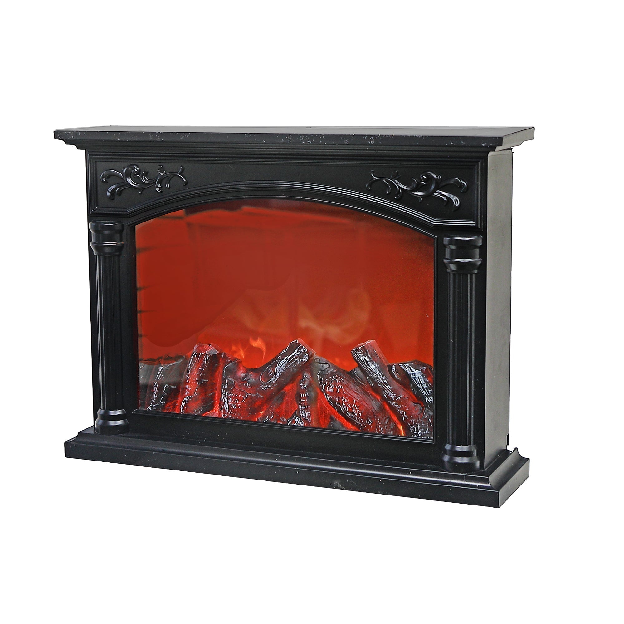 LED Grand Plastic Fireplace Black with Brushed Gold – Decorative Electric Accent, Home Lighting