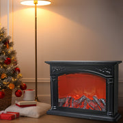 LED Grand Plastic Fireplace Black with Brushed Gold – Decorative Electric Accent, Home Lighting