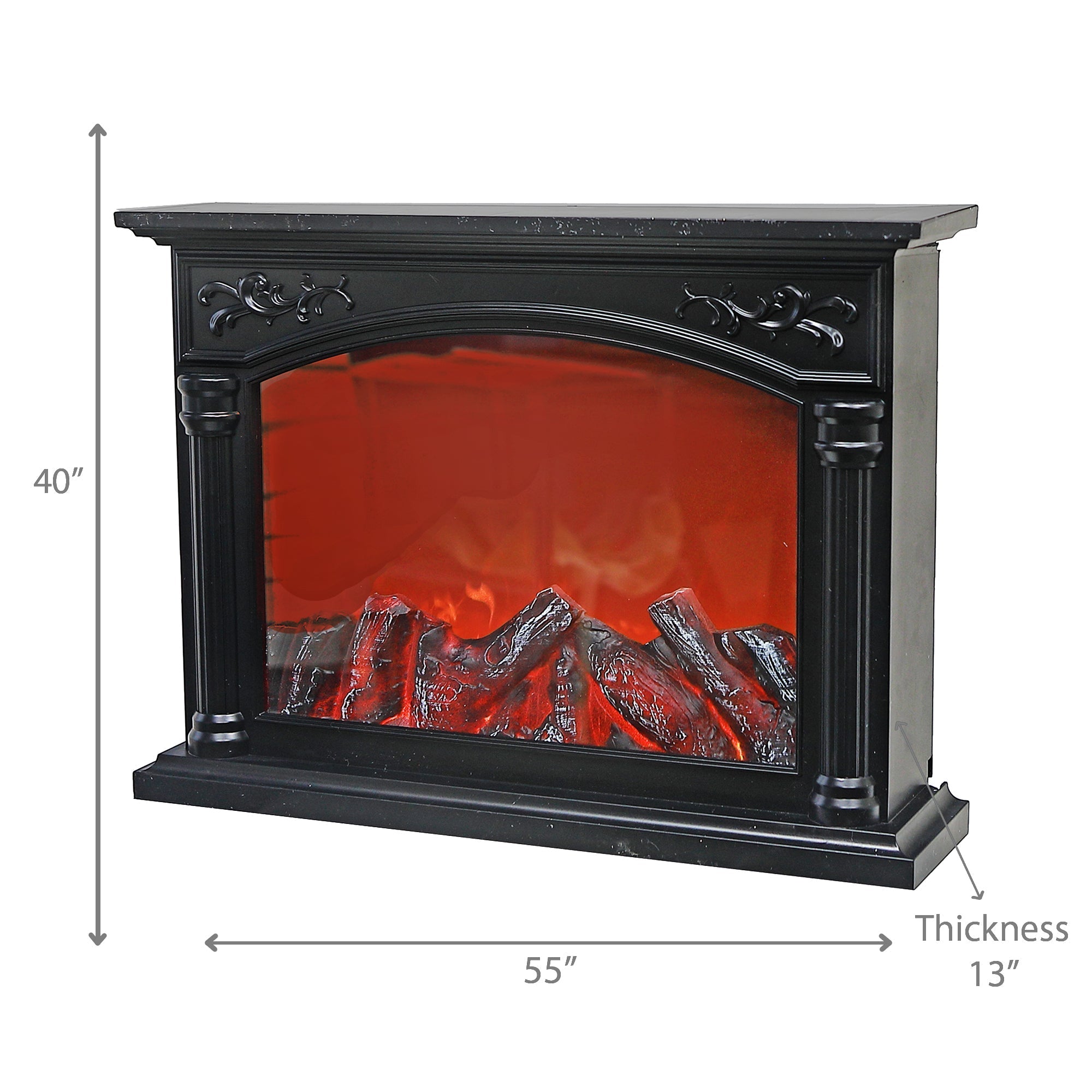 LED Grand Plastic Fireplace Black with Brushed Gold – Decorative Electric Accent, Home Lighting