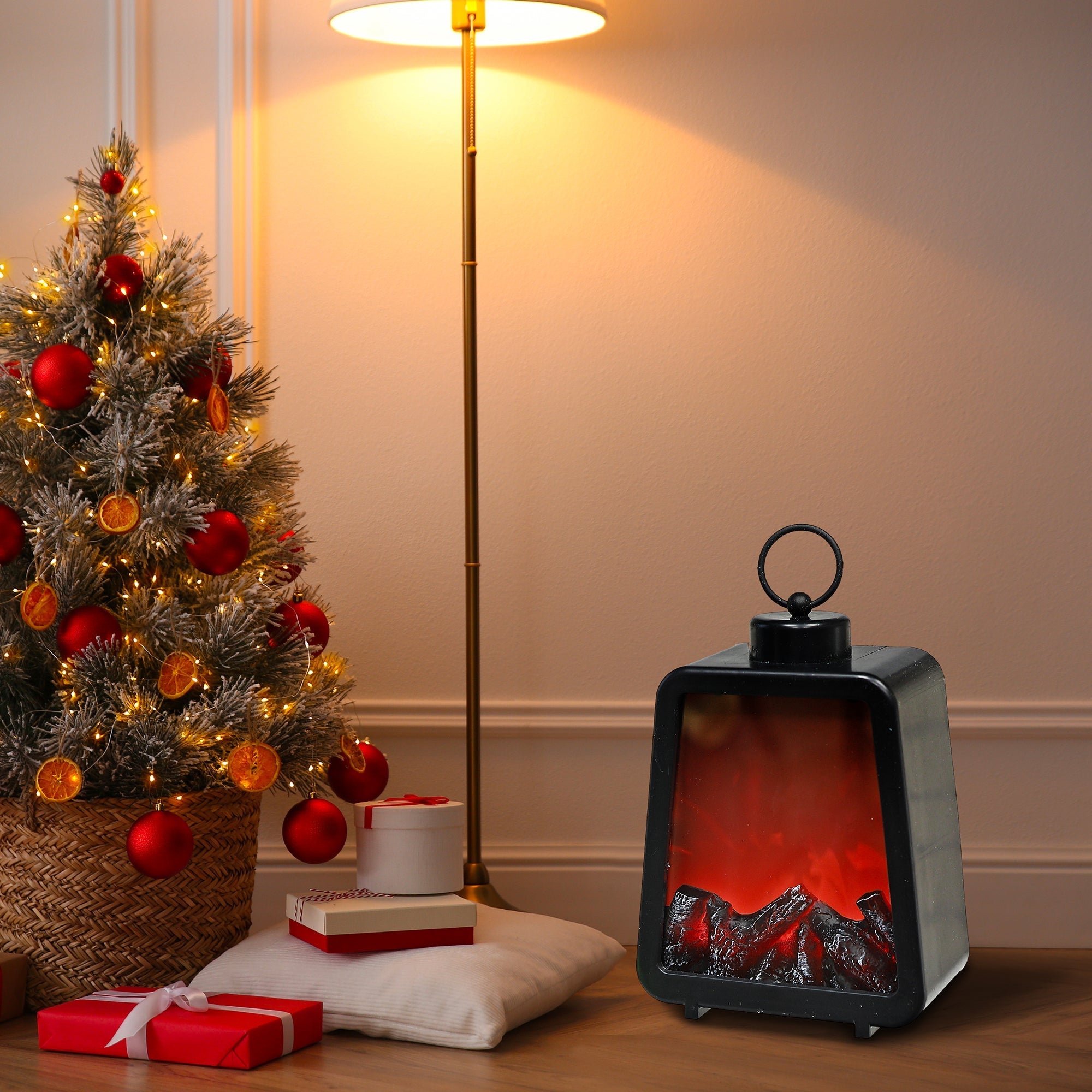 LED Plastic Lantern Fireplace Black – Decorative Indoor Lighting, Accent Lamp