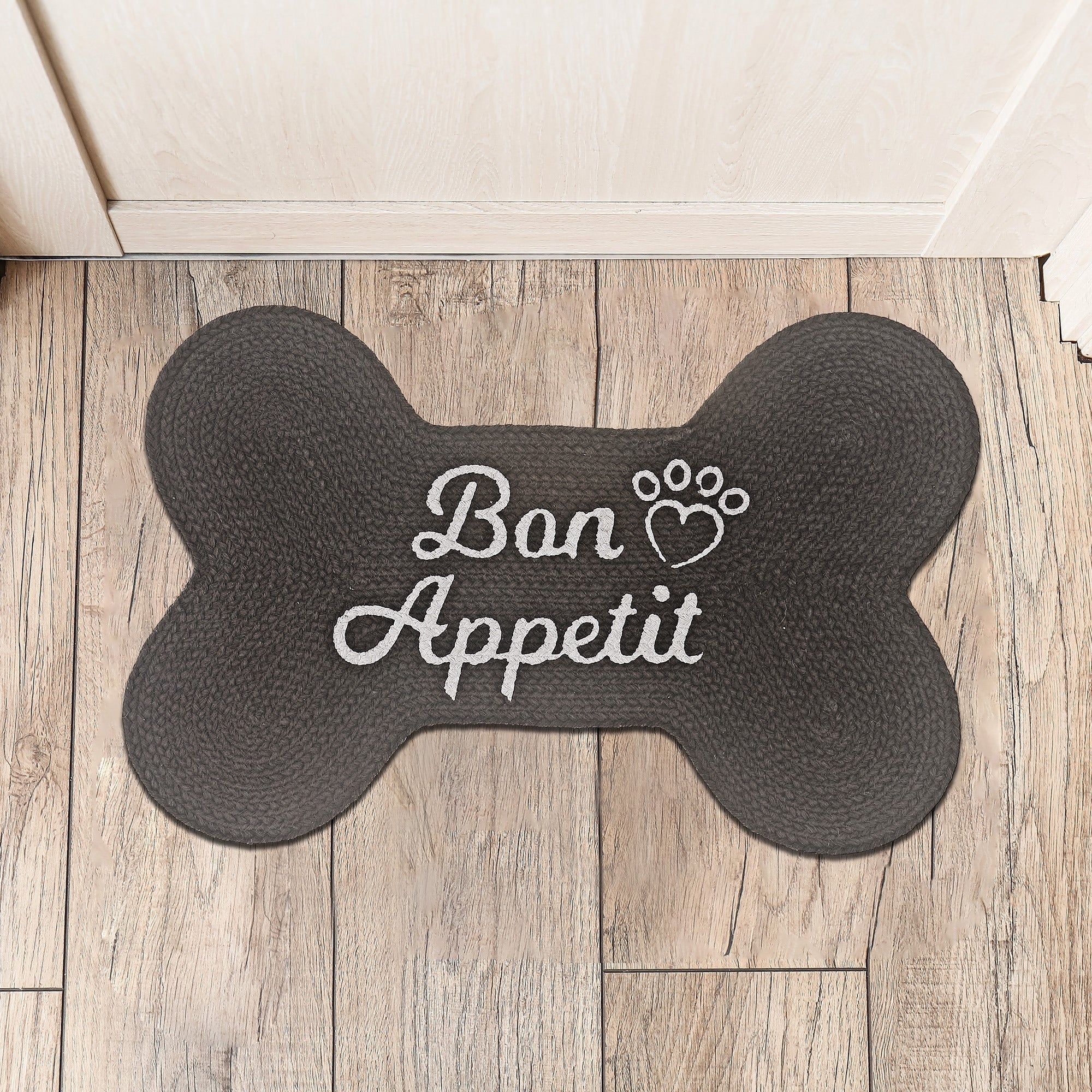 Braided Cotton Bone Shape Pet Mat Black Bon Appetit 15 X 23 Inch, Indoor Dog Floor Mat