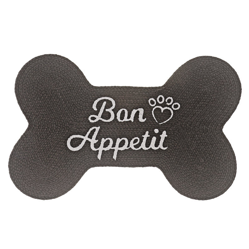 Braided Cotton Bone Shape Pet Mat Black Bon Appetit 15 X 23