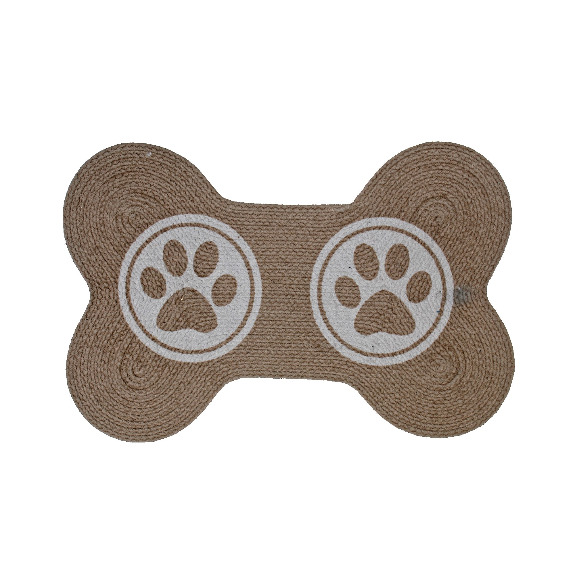 Braided Cotton Bone Shape Pet Mat Double Paw Pattern Pet Feeding Mat