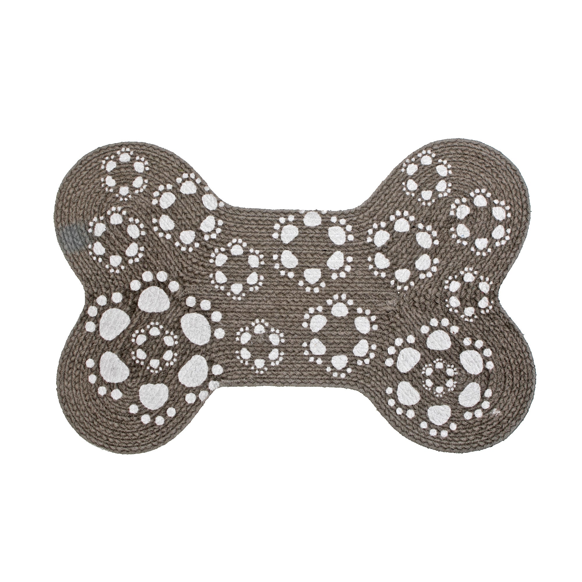 Braided Cotton Bone Shape Pet Mat Gray Paws Design Pet Feeding Mat