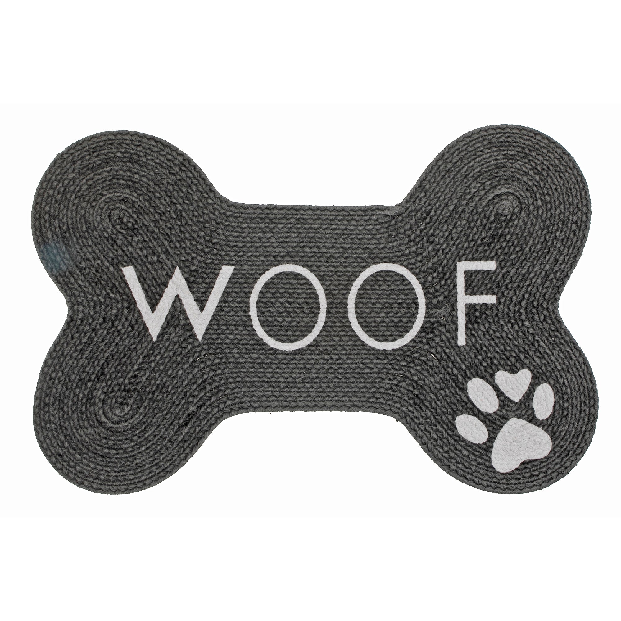 Braided Cotton Bone Shape Pet Mat Woof Paw Design Pet Feeding Mat