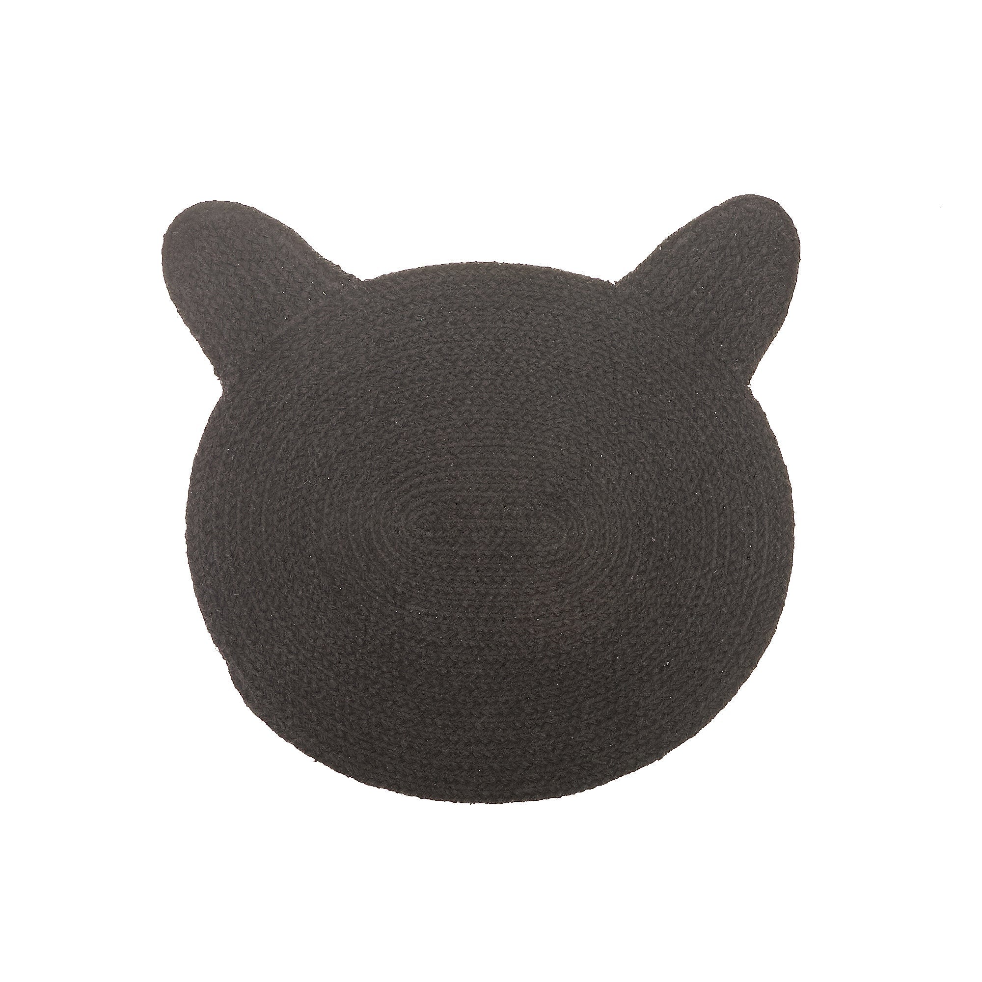 Braided Cotton Cat Shape Mat Black 16 X 16 Inch, Indoor Cat Mat, Pet Friendly Floor Decor
