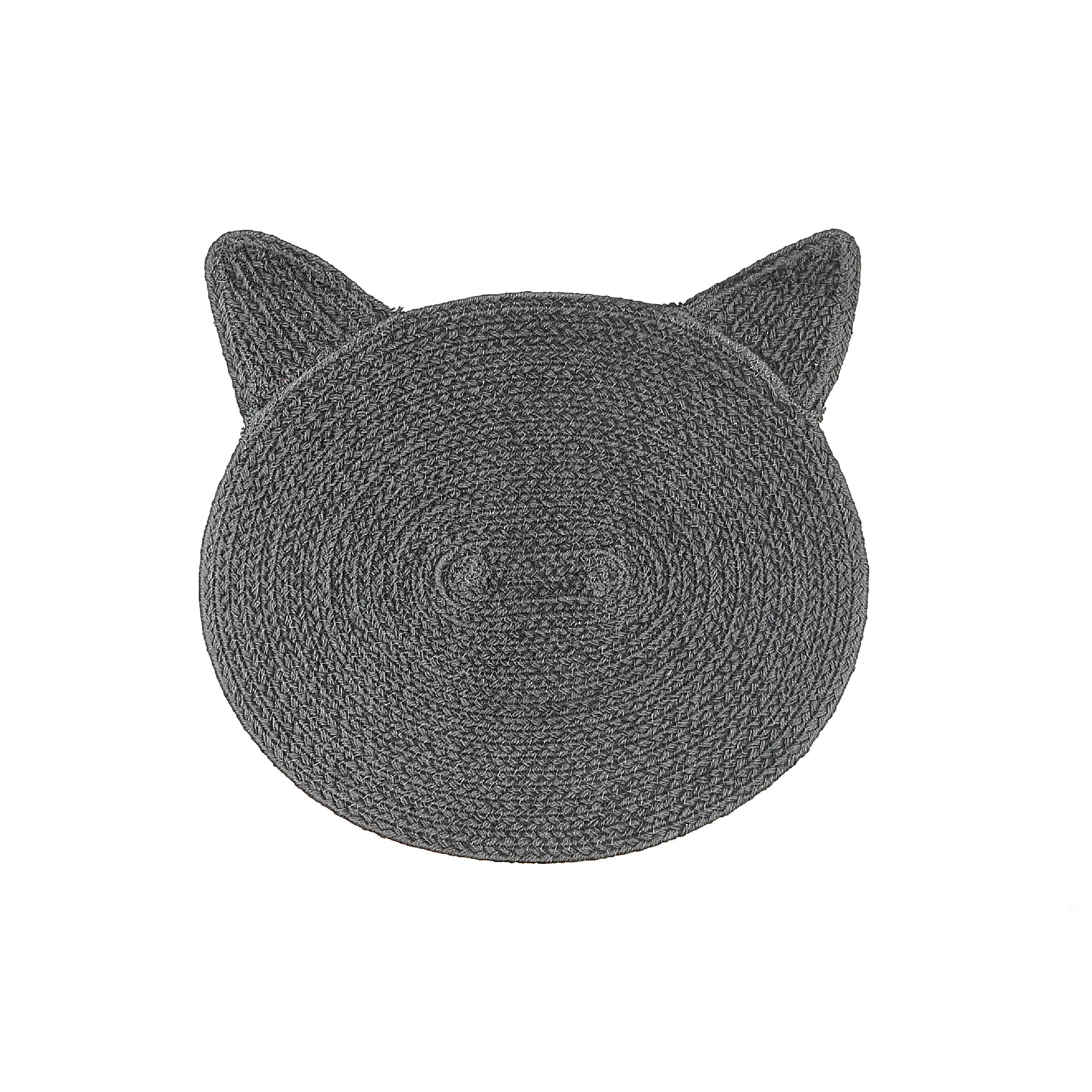 Braided Cotton Cat Shape Mat Charcoal Gray, Decorative Floor Rug, Pet Lover Home Decor