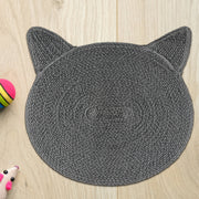 Braided Cotton Cat Shape Mat Charcoal Gray, Decorative Floor Rug, Pet Lover Home Decor