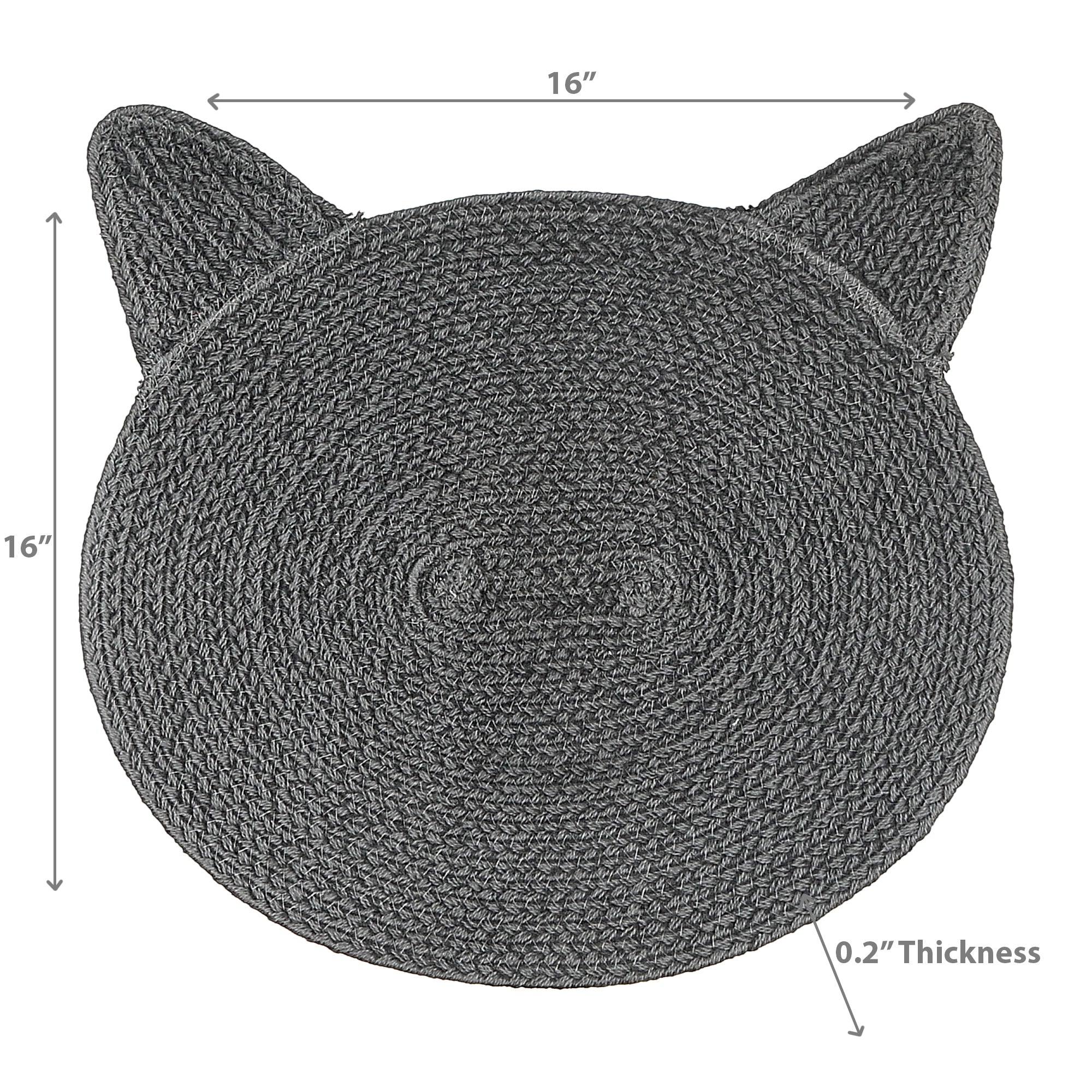 Braided Cotton Cat Shape Mat Charcoal Gray, Decorative Floor Rug, Pet Lover Home Decor