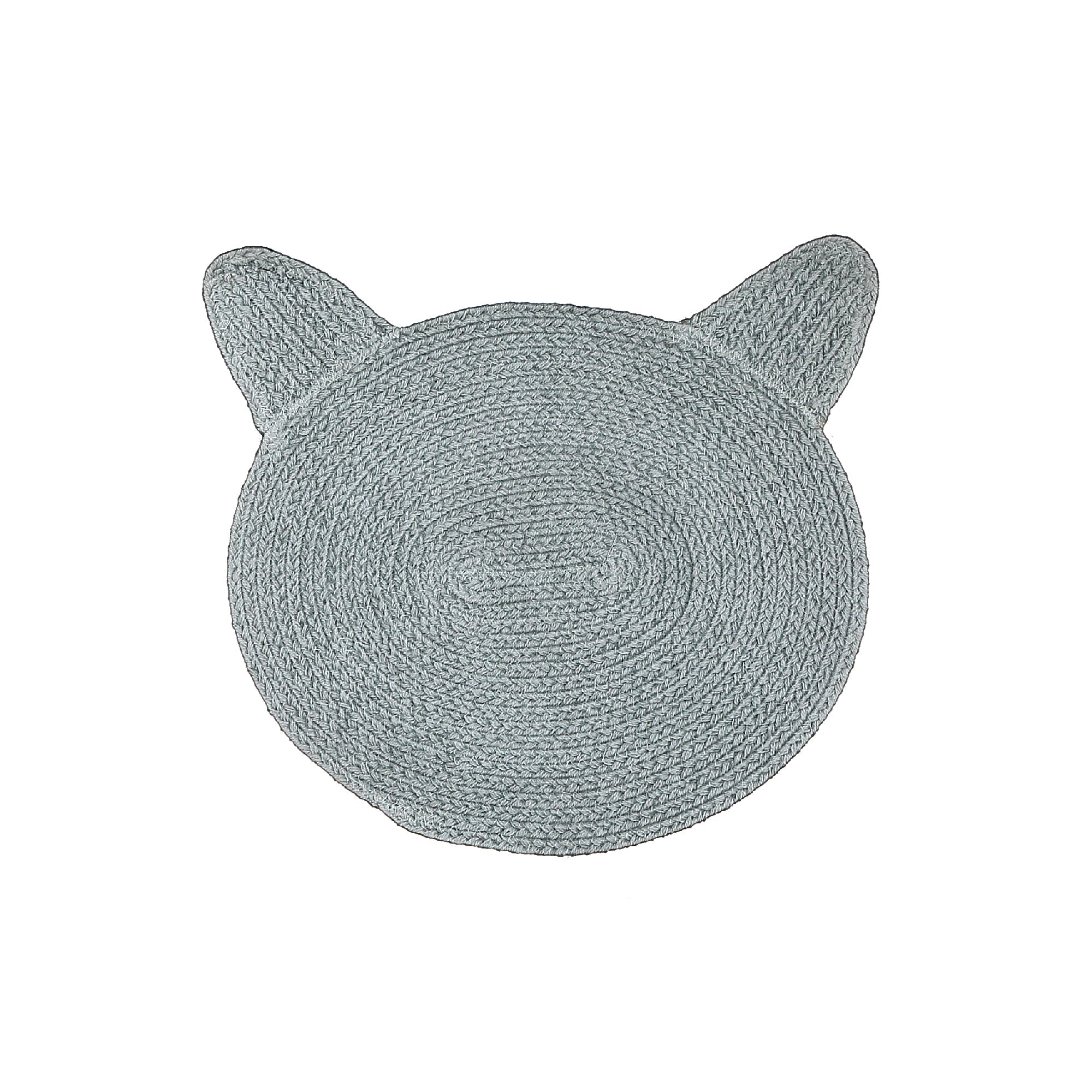 Braided Cotton Cat Shape Mat Light Gray, Decorative Floor Rug, Pet Lover Home Decor