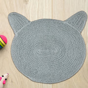 Braided Cotton Cat Shape Mat Light Gray, Decorative Floor Rug, Pet Lover Home Decor