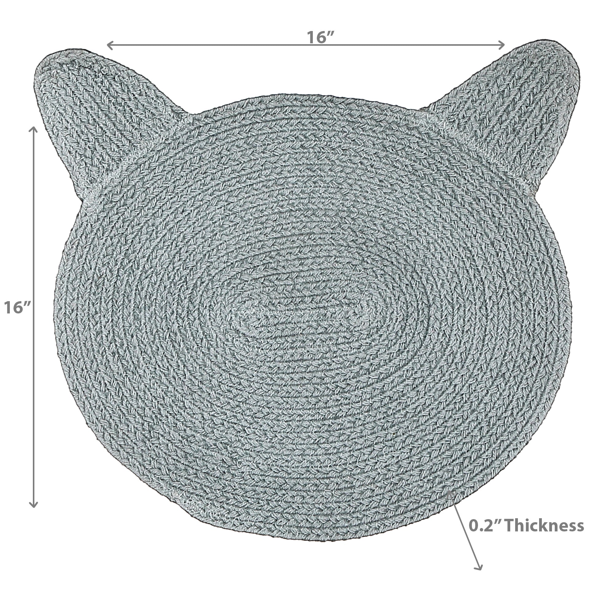 Braided Cotton Cat Shape Mat Light Gray, Decorative Floor Rug, Pet Lover Home Decor