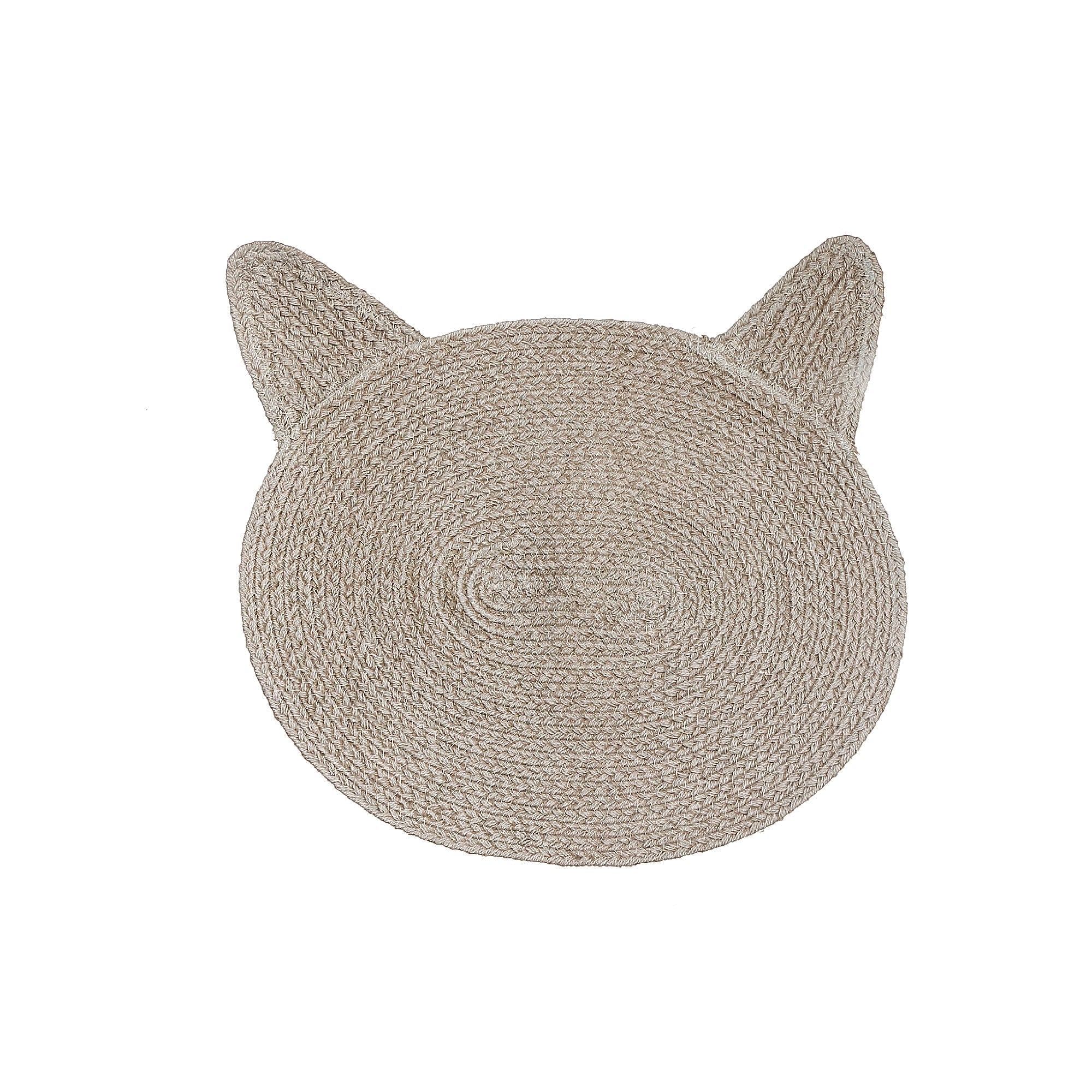 Braided Cotton Cat Shape Mat Taupe, Decorative Floor Rug, Pet Lover Home Decor