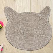 Braided Cotton Cat Shape Mat Taupe, Decorative Floor Rug, Pet Lover Home Decor
