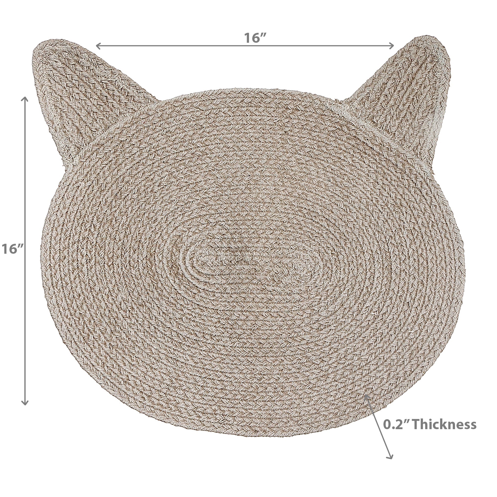 Braided Cotton Cat Shape Mat Taupe, Decorative Floor Rug, Pet Lover Home Decor