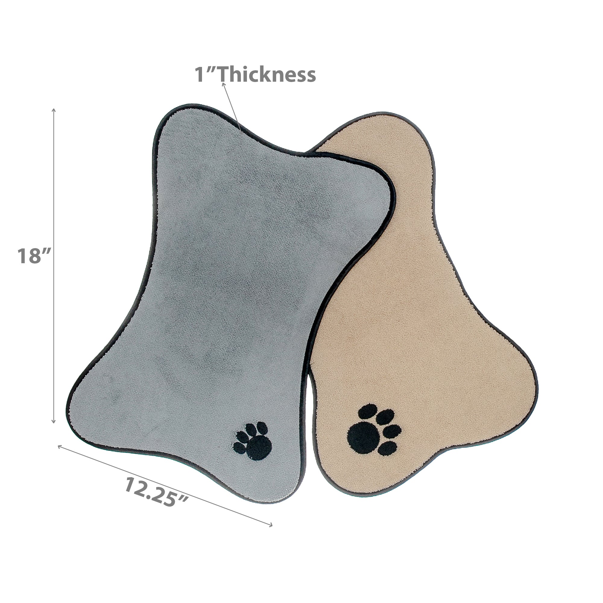 Microfibre Bone Mat With Paw Embroidery Set Of 2, Pet Feeding Mat, Home Floor Protector