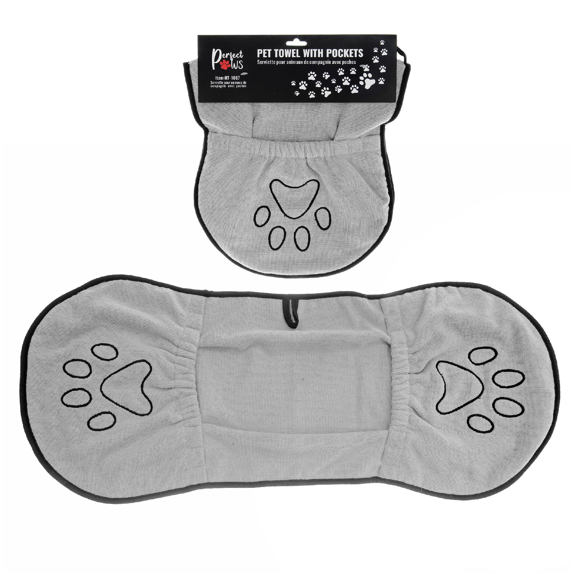 Pet Bath Towel With Pockets, Dog Grooming Towel, Pet Care Accessory