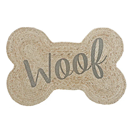 Braided Jute Bone Shape Pet Mat Woof 15 X 23 Inch, Indoor Dog Floor Mat, Pet Friendly Rug