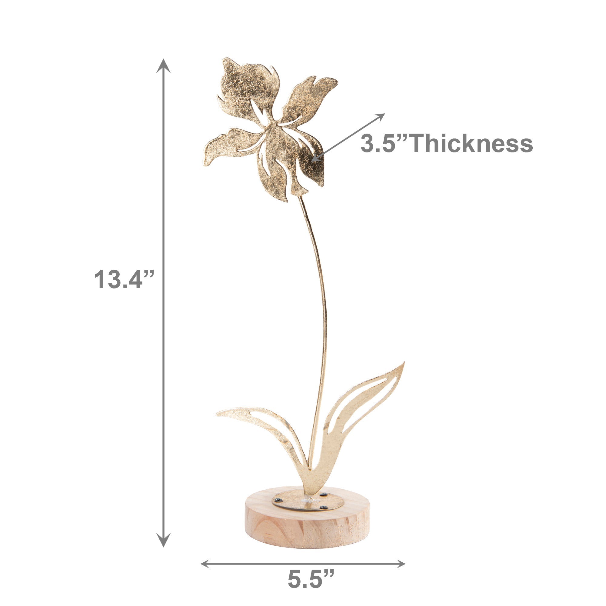 Gold Metal Iris Flower Décor on Wooden Base