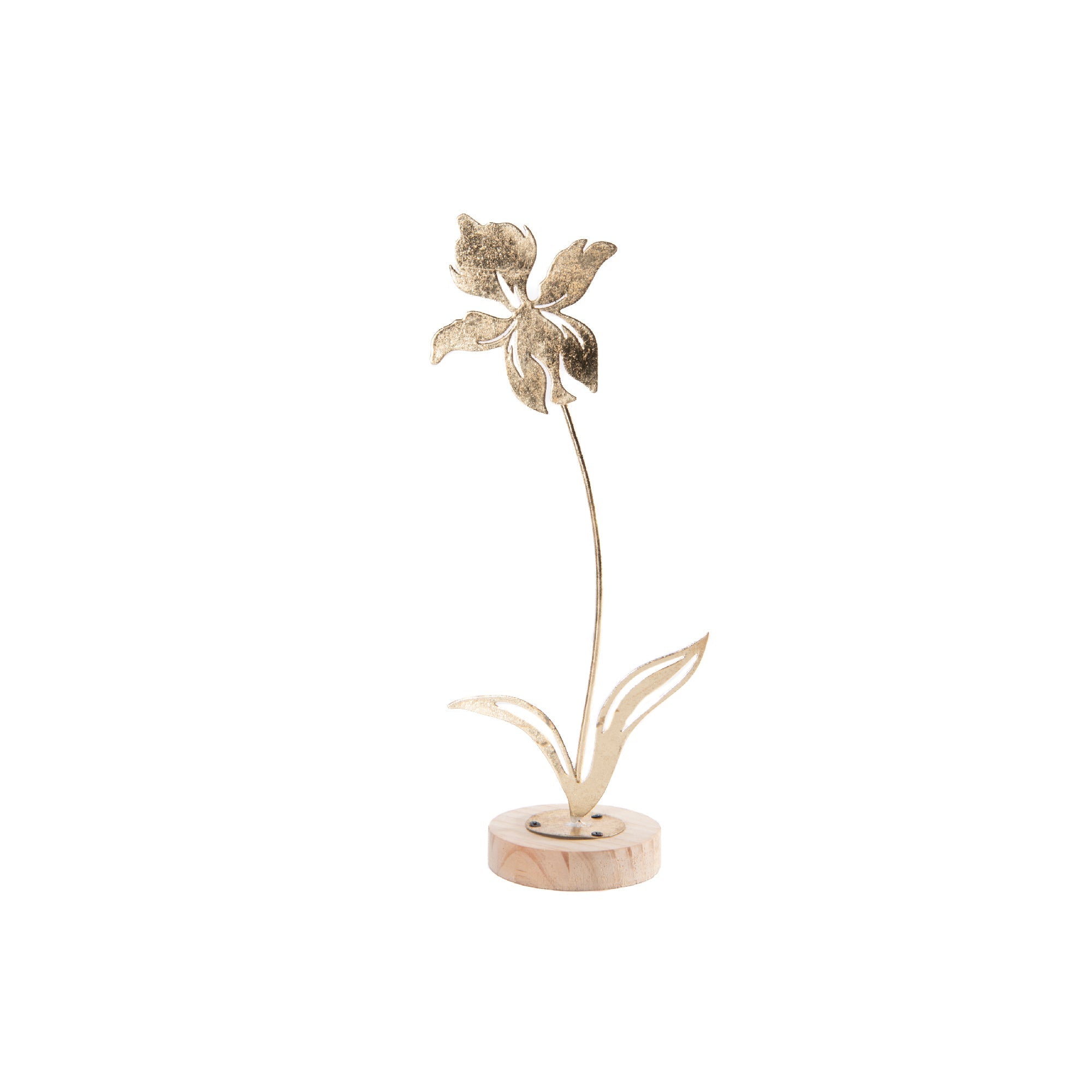 Gold Metal Iris Flower Décor on Wooden Base