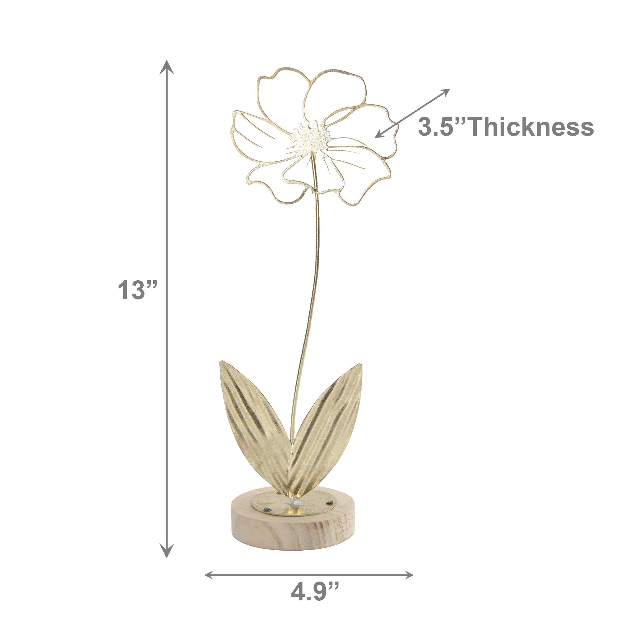 Gold Metal Daisy Flower Décor on Wooden Base