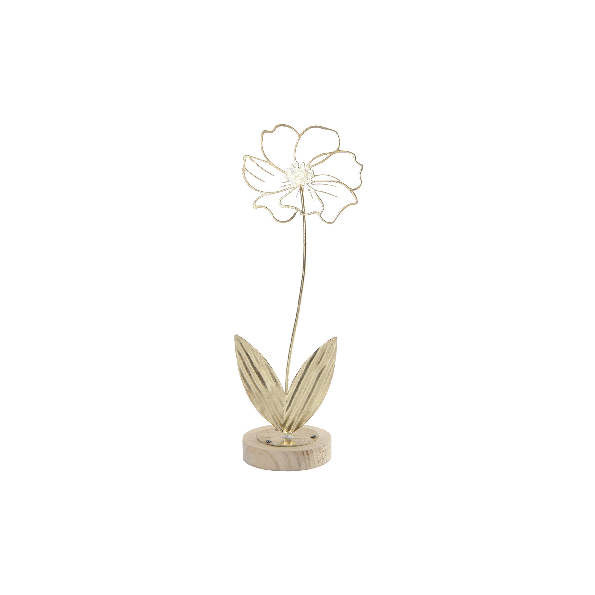 Gold Metal Daisy Flower Décor on Wooden Base